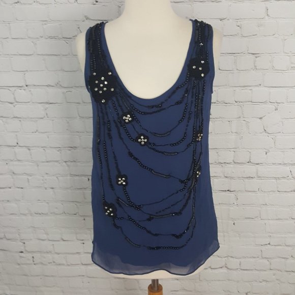 Embellished Blue Sleeveless Blouse - Picture 1 of 5